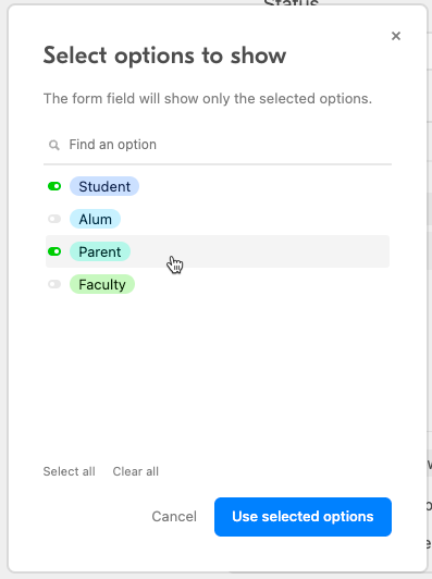 Selecting the limited options in Airtable forms