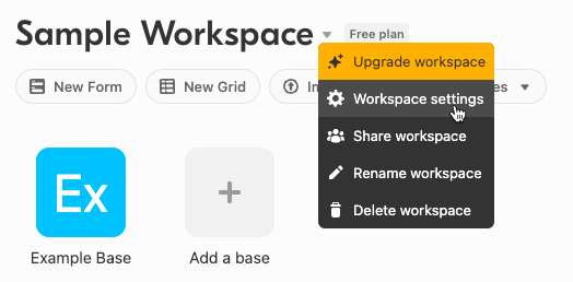 Airtable workspace settings