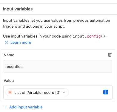 Input Variables for Airtable Script