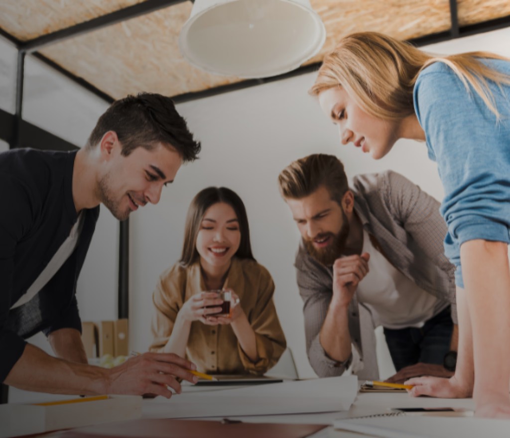 Consultants collaborating over project plans